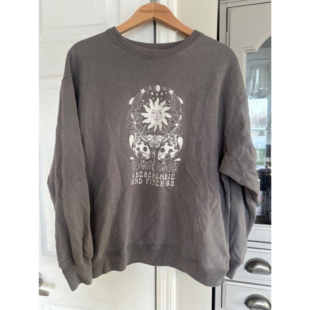 Abercrombie & Fitch Med Soft Fleece Crew Neck Oversized Sun Mushroom Sweatshirt